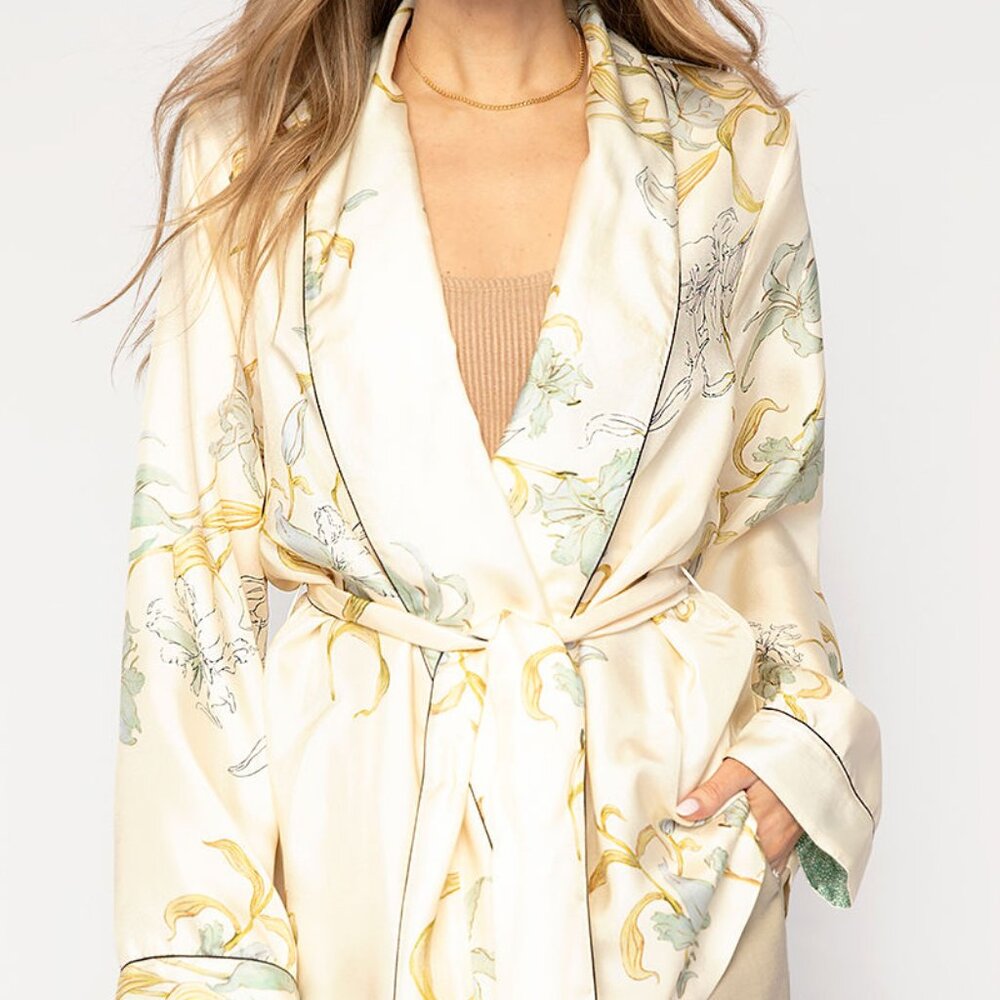 FORTE FORTE Twill Belted Jacket in Ivory Floral Print